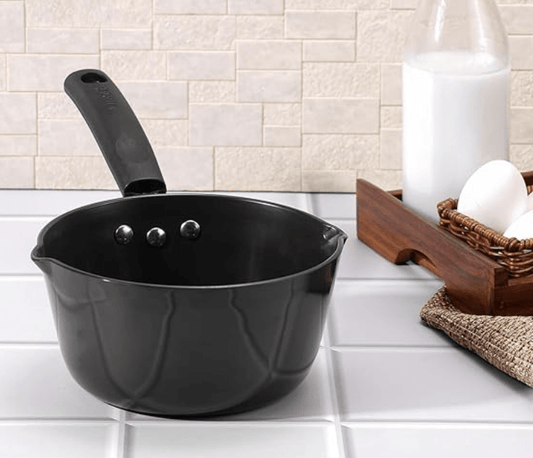 Vinod Black Pearl Hard Anodised American Non Stick Saucepan - 1 litre, 14cm | 3.25mm Thickness | Metal Spoon Friendly | Easy to Pour | 2 Year Warranty | Toxin Free - Black