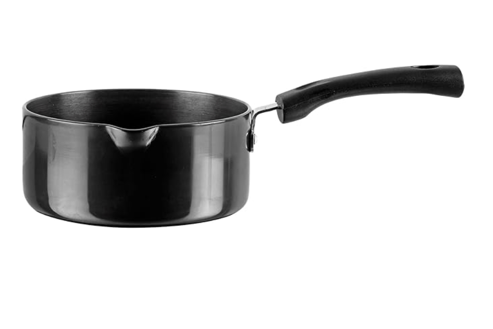 Vinod Black Pearl Hard Anodised Saucepan 1.7 litre, 16cm | 3.25mm Thick | Metal Spoon Friendly | Ezee Pour Spout | Bakelite Handle | Toxin Free | 2 Year Warranty - Black