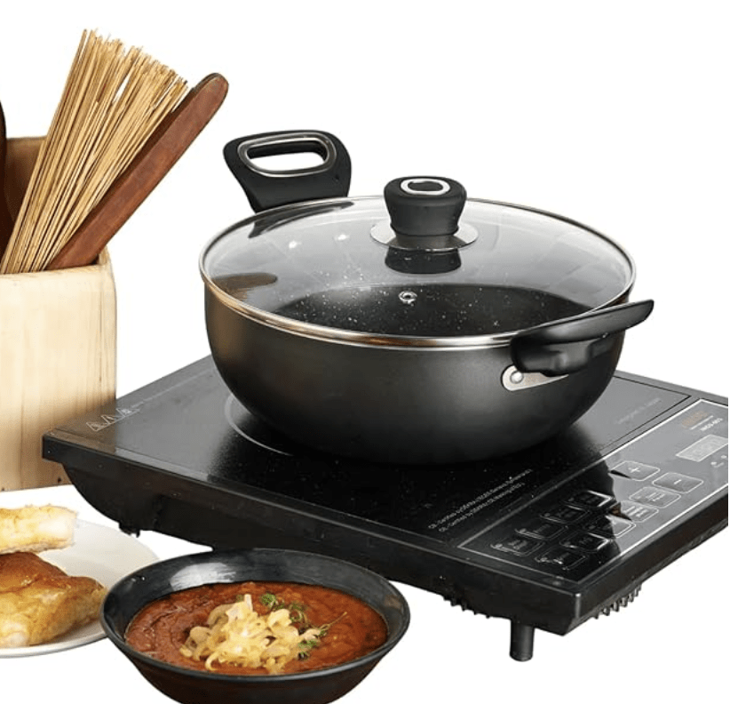 Vinod Hanos Hard Anodised Non Stick Deep Kadhai with Glass lid - 3.1 litre, 24 cm | 3.25mm Thick | 5X Non Stick | Metal Spoon Friendly | Induction base | 2 Year Warranty