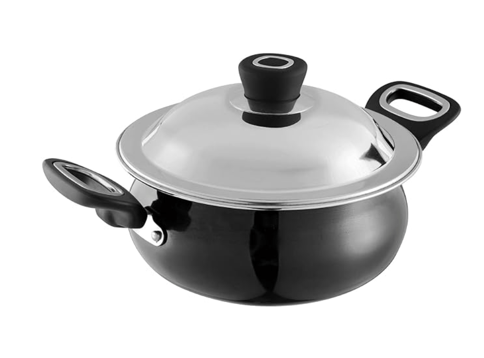Vinod Hanos Hard Anodised Non Stick Handi with Lid - 3.8 litre Small | 3.25mm Thick | 5X Long Lasting | Soft Touch Handle, Scratch Proof | Induction & Gas Base | 2 Year Warranty