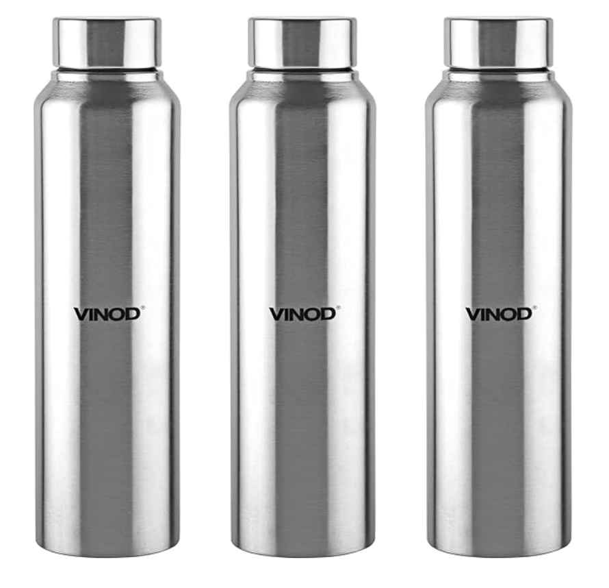 Vinod Frost Fridge Water Bottle with Fabricated 18/8 Stainless Steel Coating Inside and Outside (Pack of 3) - Useful for School, College, Office, Gym Etc (Silver)