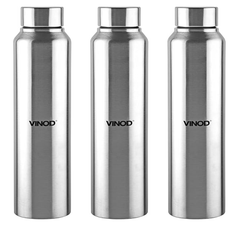 Vinod Frost Fridge Water Bottle with Fabricated 18/8 Stainless Steel Coating Inside and Outside (Pack of 3) - Useful for School, College, Office, Gym Etc (Silver)-1