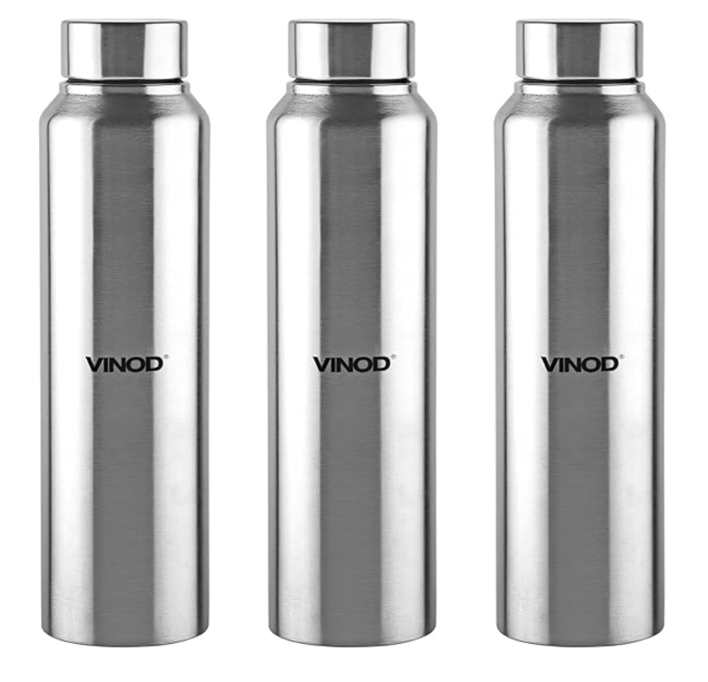 Vinod Frost Fridge Water Bottle with Fabricated 18/8 Stainless Steel Coating Inside and Outside (Pack of 3) - Useful for School, College, Office, Gym Etc (Silver)-1