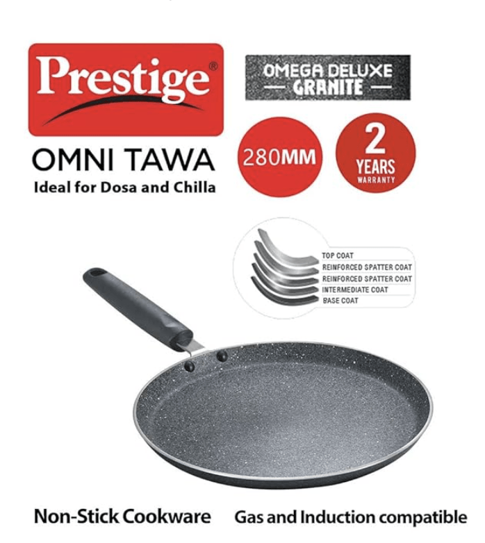 Prestige Omega Deluxe Granite Dosa Tawa, 280 mm, Black, Nonstick Aluminium