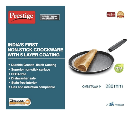 Prestige Omega Deluxe Granite Dosa Tawa, 280 mm, Black, Nonstick Aluminium