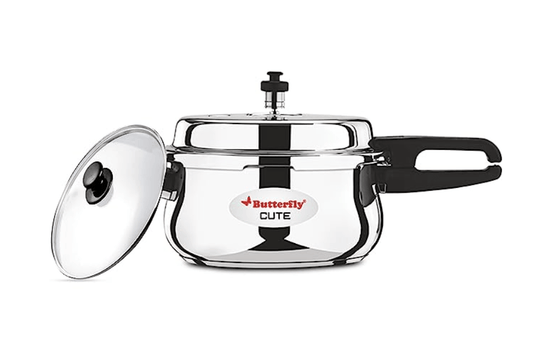 Butterfly Cute Ss Induction Compatible Outer Lid Stainless Steel Pressure Cooker With Glass Lid 3 liter, Silver