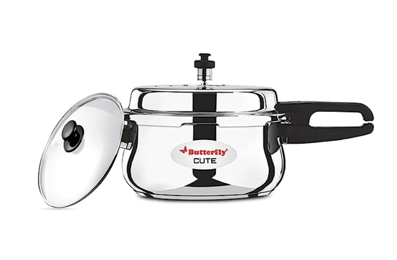 Butterfly Cute Ss Induction Compatible Outer Lid Stainless Steel Pressure Cooker With Glass Lid 2 liter, Silver-1