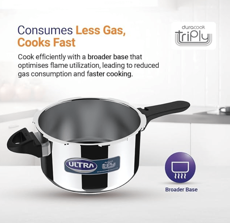 ULTRA Duracook Handi 3 litre Stainless Steel Pressure Cooker,Aisi 304 Food Grade Ss, Froth Collector-Spillage Control,Induction Compatible,Imp Bonded Composite Base,Isi,10Y Warranty-3