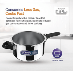 ULTRA Duracook 2.L StainlessSteel Outer Lid,AISI 304 Food Grade SS Pressure cooker (2 Litre),Froth collector,spillage control,Induction&cooktop compatible,Injection moulded Bakelite handles,ISI.-3