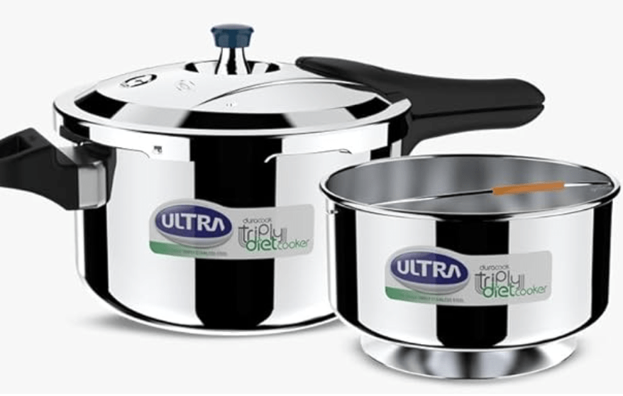 Ultra Triply Diet Cooker 5.5 L,SS 304 Food Grade,'SCTS'Anti Bulging,Froth collector,Excess Starch Remover,Calory Reduction,Solid backelite handles,3 layered body, Induction, ISI,5 Y warranty