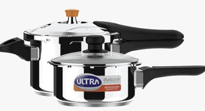 अल्ट्रा ड्यूराकूक मिनी सेलिब्रेशन 2 लीटर और 3 लीटर प्रेशर कुकर का पैक, उपहार, SS304 फ़ूडग्रेड, अदला-बदली योग्य ढक्कन, झाग संग्राहक, इंडक्शन, 3 लेयर कम्पोजिट बेस, ठोस बेकेलाइट हैंडल, ISI, 10 साल की वारंटी 