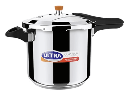 Ultra Duracook Pressure Cooker 8 Litre | AISI 304 Food Grade Stainless Steel Cooker | 10 Years Warranty | High Impact 3-Layer Composite Base | Injection Moulded Handles | Induction Compatible Base
