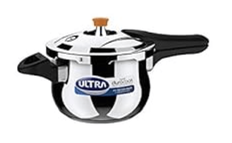 அல்ட்ரா டூராகூக் ஹேண்டி 6.5 லிட்டர் ஸ்டெய்ன்லெஸ் ஸ்டீல் பிரஷர் குக்கர், AISI 304 உணவு தர SS, நுரை சேகரிப்பான்-கசிவு கட்டுப்பாடு, தூண்டல் இணக்கமானது, இம்ப் பிணைக்கப்பட்ட கூட்டு அடிப்படை, ISI, 10Y உத்தரவாதம் 