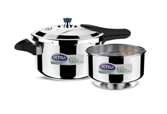 अल्ट्रा ड्यूराकुक डाइट 5.5 लीटर आउटर लिड इंडक्शन बॉटम प्रेशर कुकर (स्टेनलेस स्टील) 