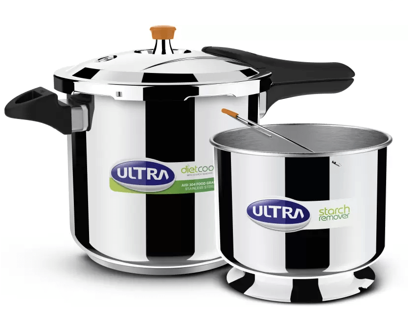 Ultra Duracook Diet Cooker 8 Litre | Excess Starch Remover | Diet Friendly | AISI 304 Food Grade Stainless Steel Cooker with 10 Years Warranty | Anti Bulging SCTS base | Spillage Control