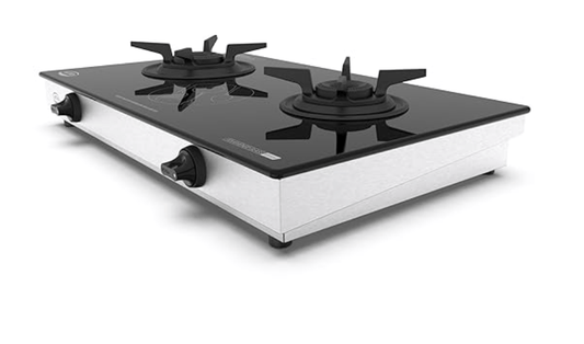 Ultra Optiflame 70%+ Efficient Glass Top Gas Stove 2 Forged Brass Burners,10-Years Warranty onBurners,Manual Ignition, ISICertified.Unique Pansupport&Burner Locking For Easy Cleaning,Spacious Design.