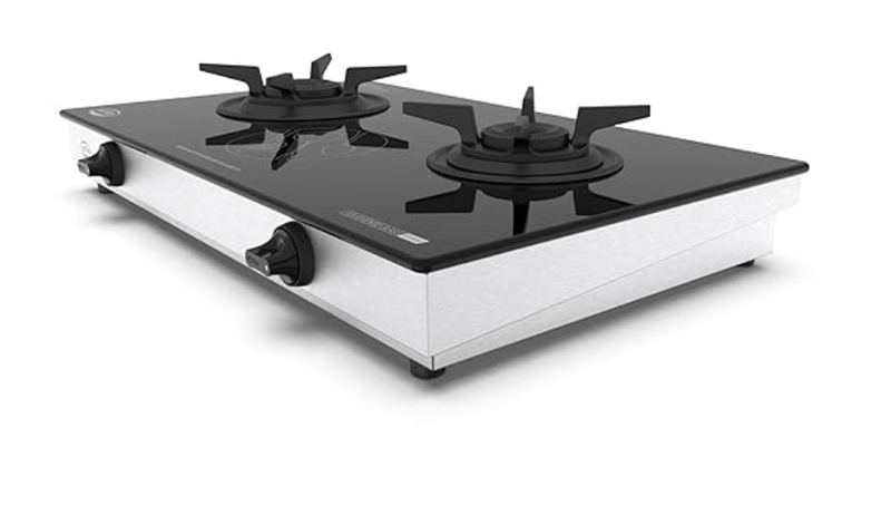 Ultra Optiflame 70%+ Efficient Glass Top Gas Stove 2 Forged Brass Burners,10-Years Warranty onBurners,Manual Ignition, ISICertified.Unique Pansupport&Burner Locking For Easy Cleaning,Spacious Design.-1