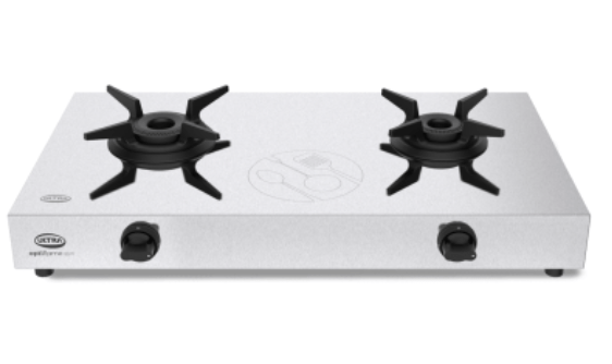 Ultra Optiflame 70%+ Efficient SS Gas Stove 2 Forged Brass Burners,10-Year Warranty on Burners, Manual Ignition, ISI Certified.Unique Pansupport&Burner Locking For Easy Cleaning,Spacious Design.