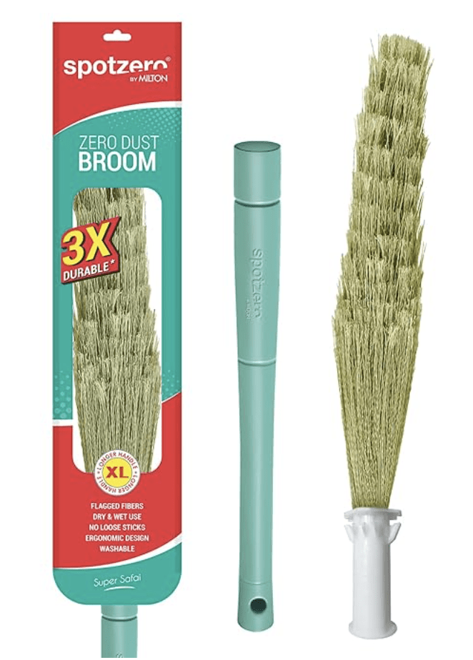 Spotzero By Milton Zero Dust Floor Broom, XL, Cleaning, Broom Stick for Home Floor Washable Fibers (Pack of 1)