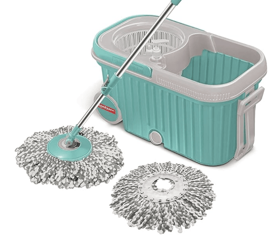 Spotzero by Milton Elite Spin Mop with Bigger Wheels and Plastic Auto Fold Handle for 360 Degree Cleaning (Aqua Green, Two Refills), 4 Pcs