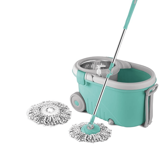 Spotzero by Milton Royale Steel Wringer Spin Mop With Big Wheels (Aqua Green, 2 Refills)