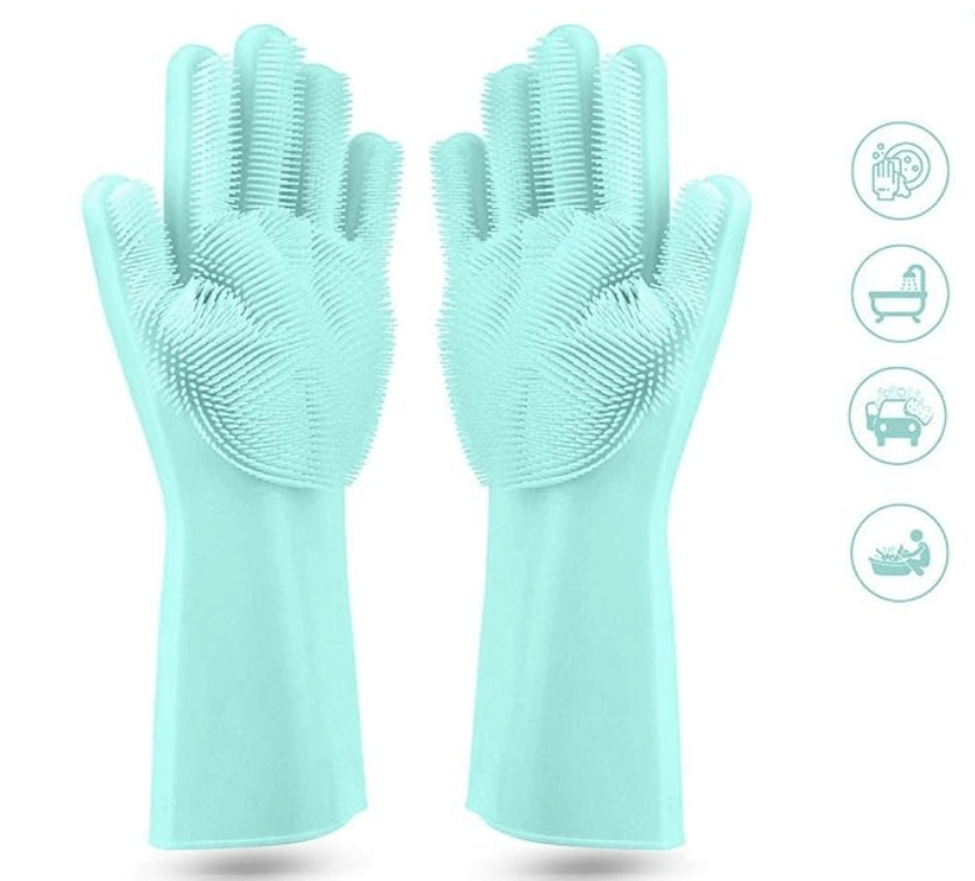 Dish Washing Cleaning Sponge Gloves, Dog Care, Silicone Reusable Rubber Brush Scrubber Gloves For Pet Grooming Bathing, Car Washing. Pack of 1 Pair