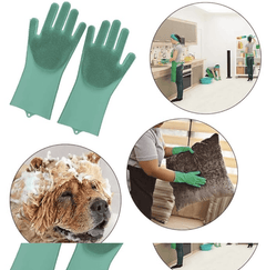 Dish Washing Cleaning Sponge Gloves, Dog Care, Silicone Reusable Rubber Brush Scrubber Gloves For Pet Grooming Bathing, Car Washing. Pack of 1 Pair-3