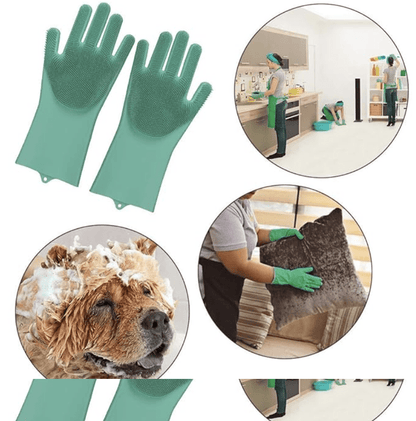 Dish Washing Cleaning Sponge Gloves, Dog Care, Silicone Reusable Rubber Brush Scrubber Gloves For Pet Grooming Bathing, Car Washing. Pack of 1 Pair