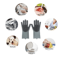 Dish Washing Cleaning Sponge Gloves, Dog Care, Silicone Reusable Rubber Brush Scrubber Gloves For Pet Grooming Bathing, Car Washing. Pack of 1 Pair-4