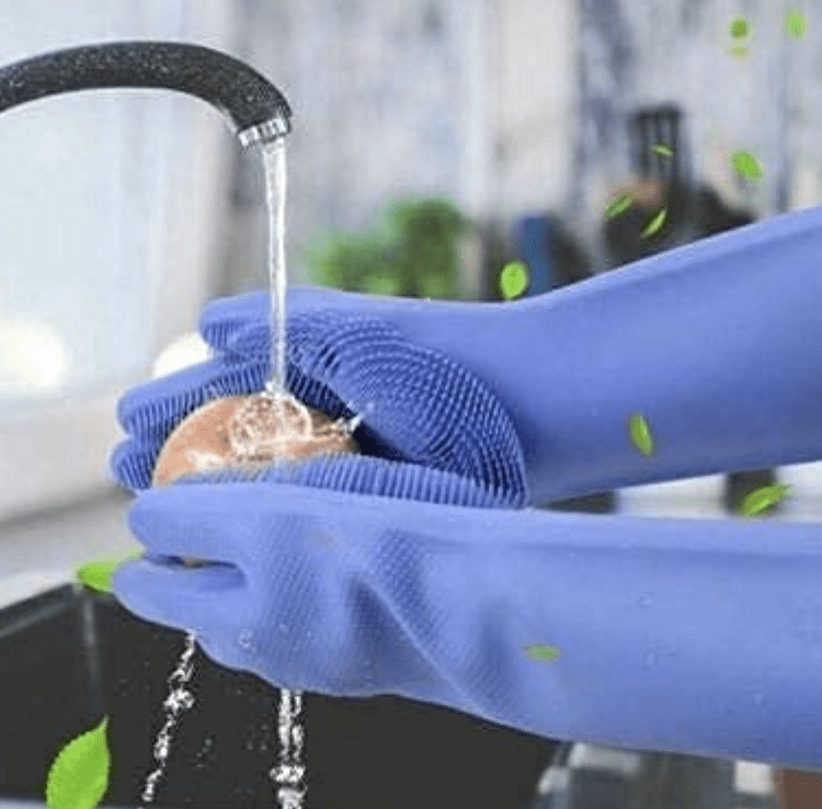 Dish Washing Cleaning Sponge Gloves, Dog Care, Silicone Reusable Rubber Brush Scrubber Gloves For Pet Grooming Bathing, Car Washing. Pack of 1 Pair