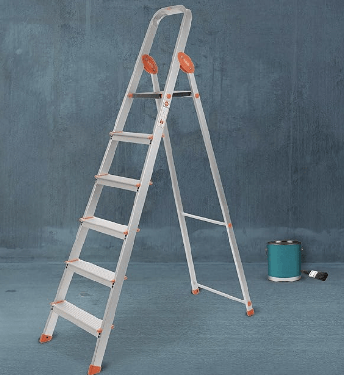 6 Step Foldable Aluminium Ladder with Scratch Resistant Smart Platform and Sure-Hinge Technology