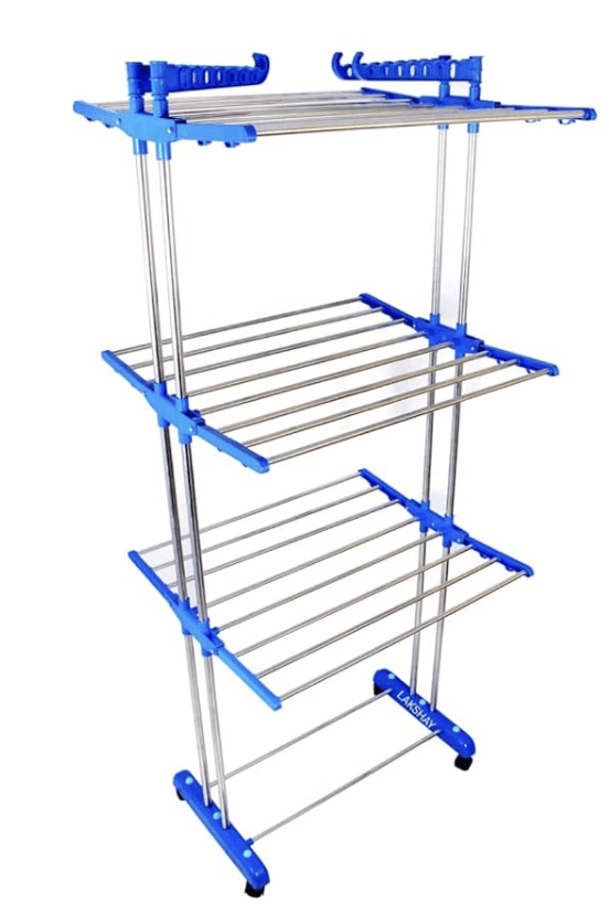 Clothes Stand for Drying with Wheels | Portable | 2 Layer Rack for Balcony | Foldable Wings | 14 Hanger Rods-1