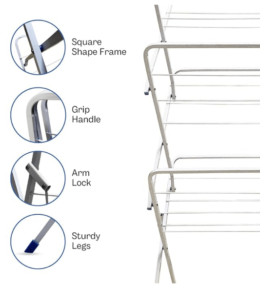 Cloth Drying Stand -3-Tier Clothes Drying Rack for Balcony & Indoors with 15 kg Drying Capacity