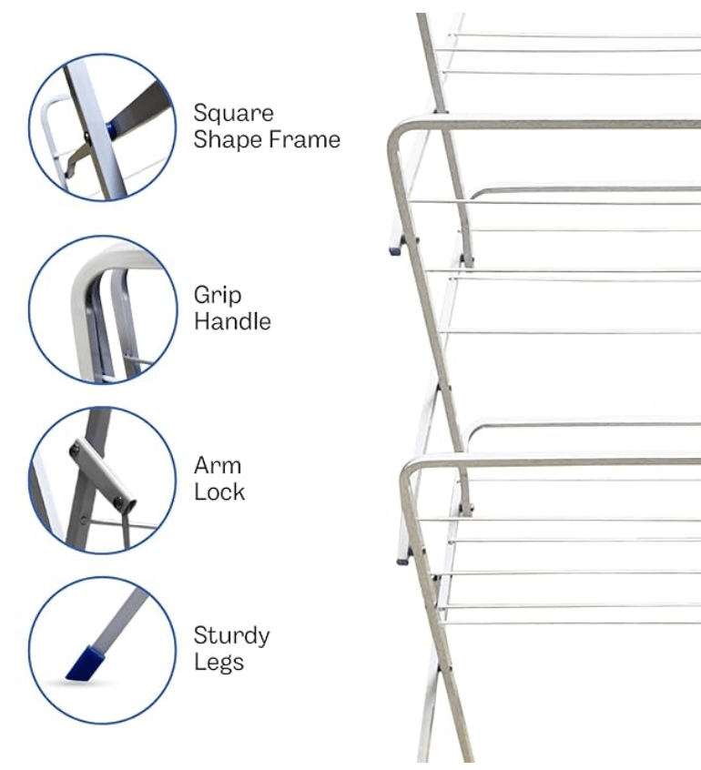 Cloth Drying Stand -3-Tier Clothes Drying Rack for Balcony & Indoors with 15 kg Drying Capacity