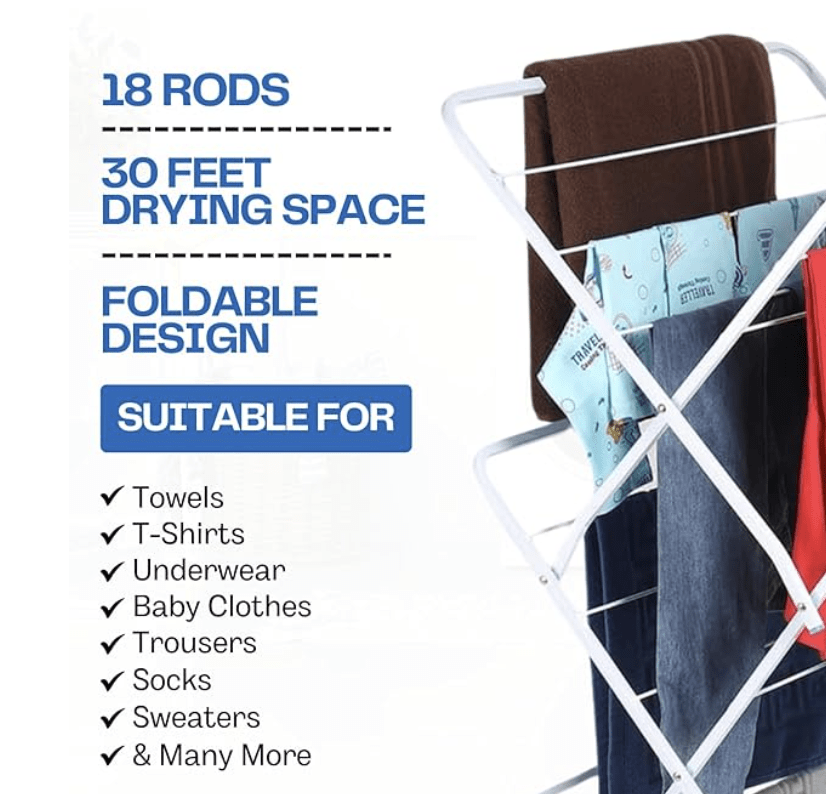 Cloth Drying Stand -3-Tier Clothes Drying Rack for Balcony & Indoors with 15 kg Drying Capacity-3