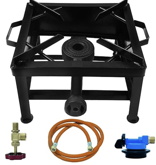 Burner MS Black Color Powder Coating Square Commercial Stove Gas Bhatti Canteen Gas Stove Bhatti (Black; 12 L X 12 B X 8 H Inch)