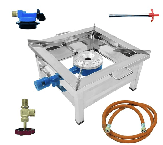 Single Burner Stainless Steel Square Commercial Gas Stove Canteen Bhatti ( Silver; 12 L X 12 B X 8 H Inch)