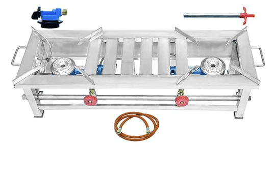 Stainless Steel Two Burner Commercial Gas Stove (Silver, Manual Ignition)