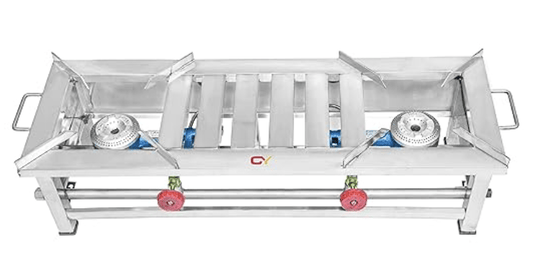 Stainless Steel Two Burner Commercial Gas Stove (Silver, Manual Ignition)