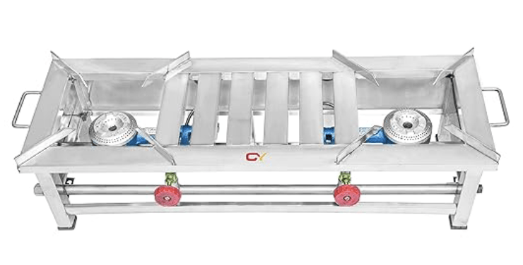 Stainless Steel Two Burner Commercial Gas Stove (Silver, Manual Ignition)-2