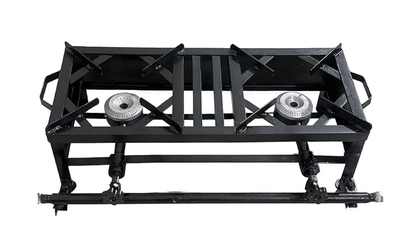 वाणिज्यिक दोहरे बर्नर स्टोव/दोहरे बर्नर गैस स्टोव हल्के स्टील काले रंग में डबल बर्नर भट्टी ट्यूब और एडाप्टर के साथ 