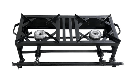 Commercial dual burner stove/dual burner gas stove mild steel black in colour double burner bhatti with tube and adapter