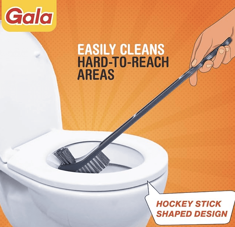 Gala Double Hockey Shape Toilet cleaner brush with holder stand, Toilet Cleaning Brush for Western and Indian Toilet, Bathroom Brush for Toilet Cleaning (Gray,Pack of 1)-3