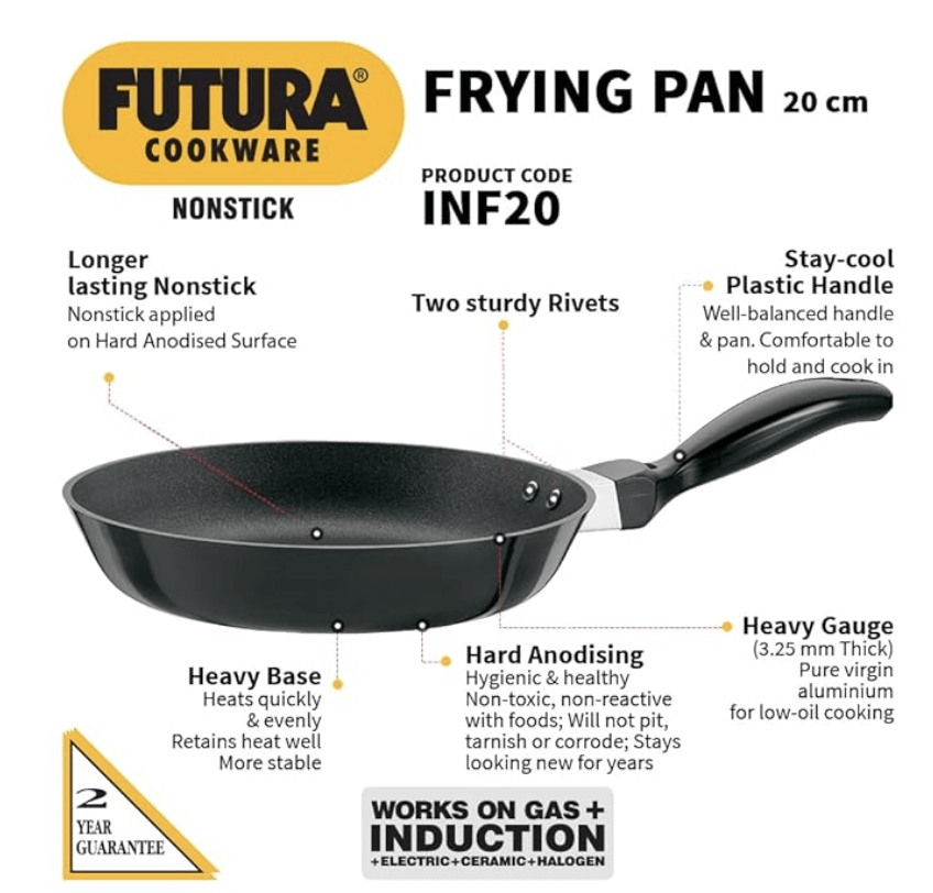 Hawkins Futura 22 cm Frying Pan, Non Stick Fry Pan, Induction Frying Pan, Small Frying Pan, Black (INF22)
