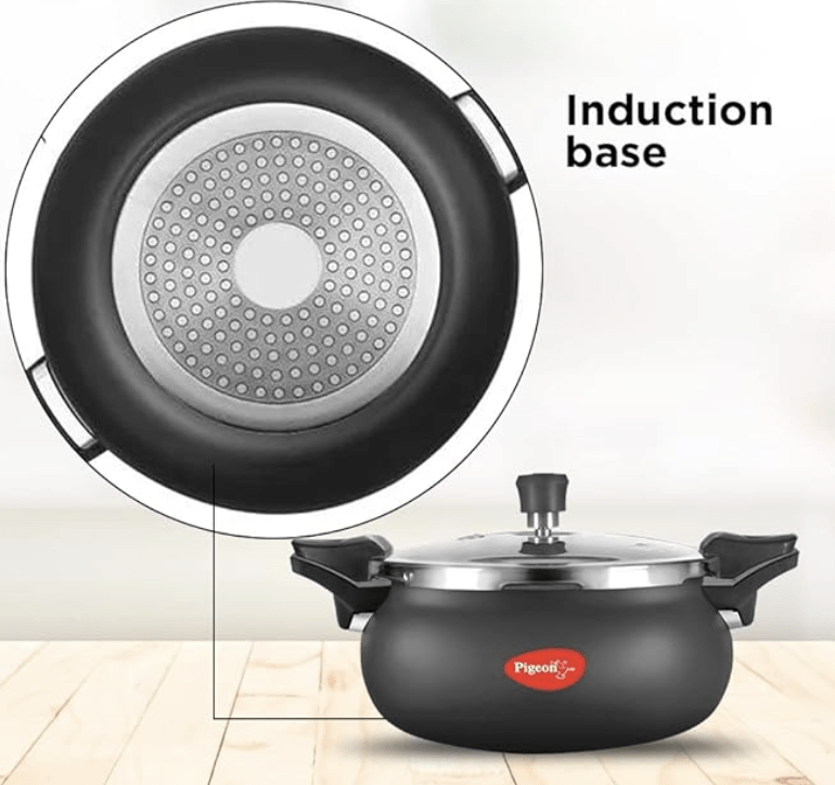 Pigeon By Stovekraft All in One Super Cooker Aluminium with Outer Lid Induction and Gas Stove Compatible 5 Litre Capacity for Healthy Cooking (Black)