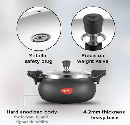 Pigeon By Stovekraft All in One Super Cooker Aluminium with Outer Lid Induction and Gas Stove Compatible 5 Litre Capacity for Healthy Cooking (Black)