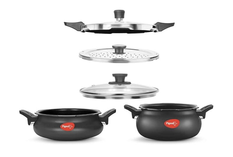 Pigeon by Stovekraft All in One Value Pack Hard Anodized Cooker Set, 5-Pieces, Black-1