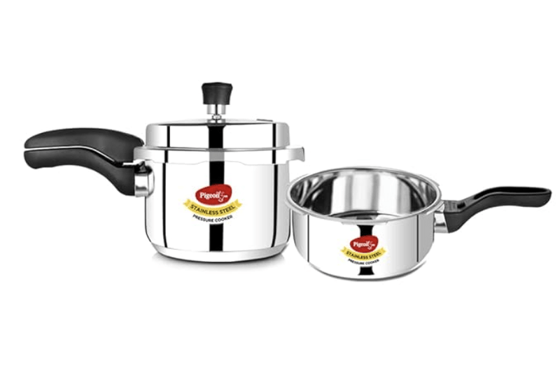 Pigeon by Stovekraft Stainless Steel Pressure Cooker Combo with Induction Base, Outer Lid 2 liter and 3 liter - 12710 (Silver)-1