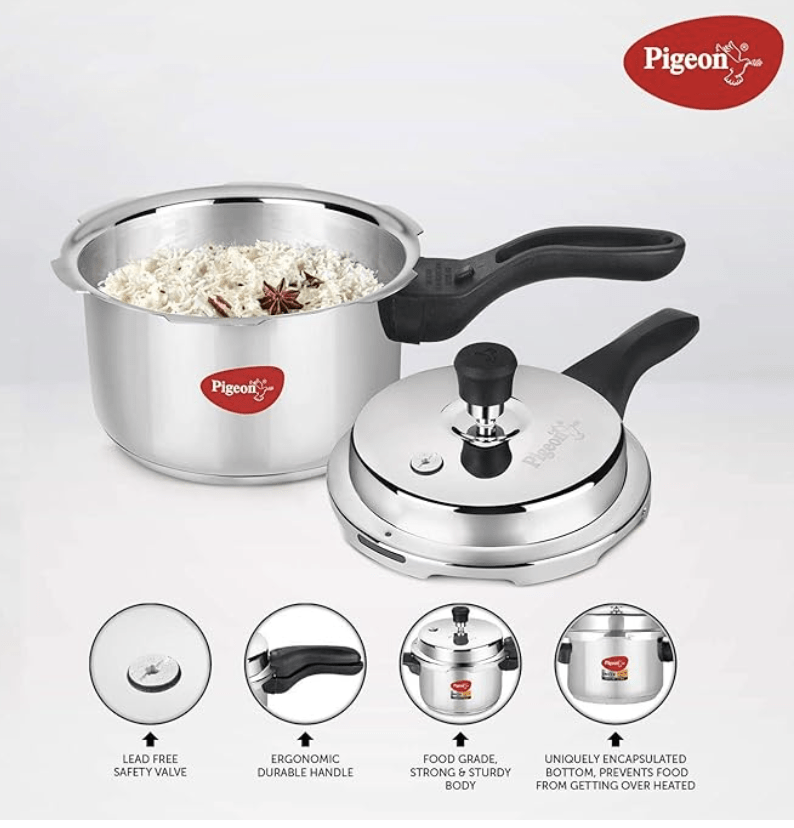Pigeon by Stovekraft Stainless Steel Pressure Cooker Combo with Induction Base, Outer Lid 2 liter and 3 liter - 12710 (Silver)-2