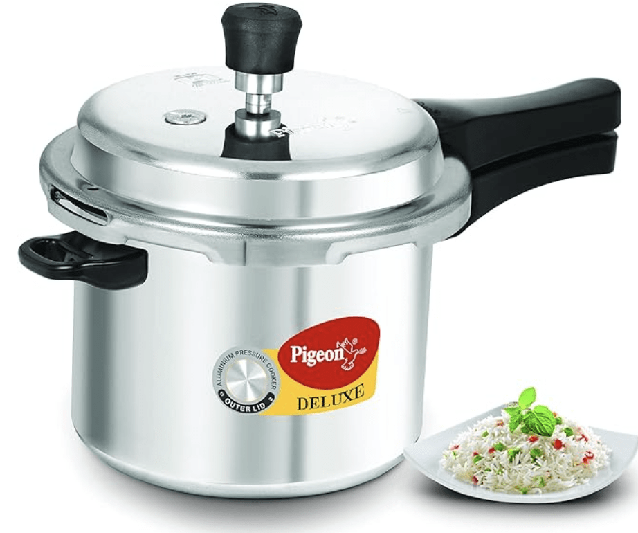 Pigeon by Stovekraft Deluxe Aluminium Outer Lid Pressure Cooker, 3 Litres, Silver